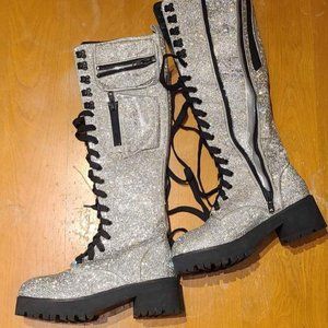 Dolls Kill Icy Bling Brigade Combat Boots